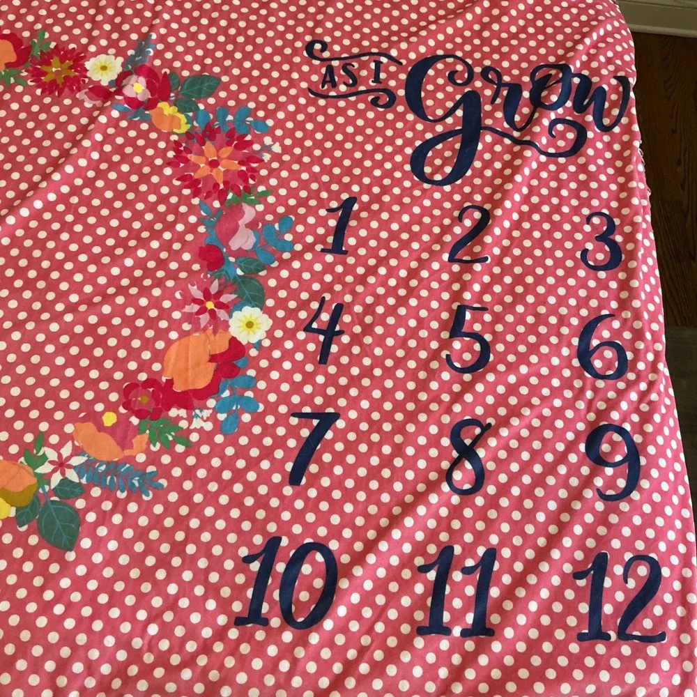 Matilda Jane Baby Milestone Blanket Pink Floral Polka Dot Ruffle Monthly 50x60‎